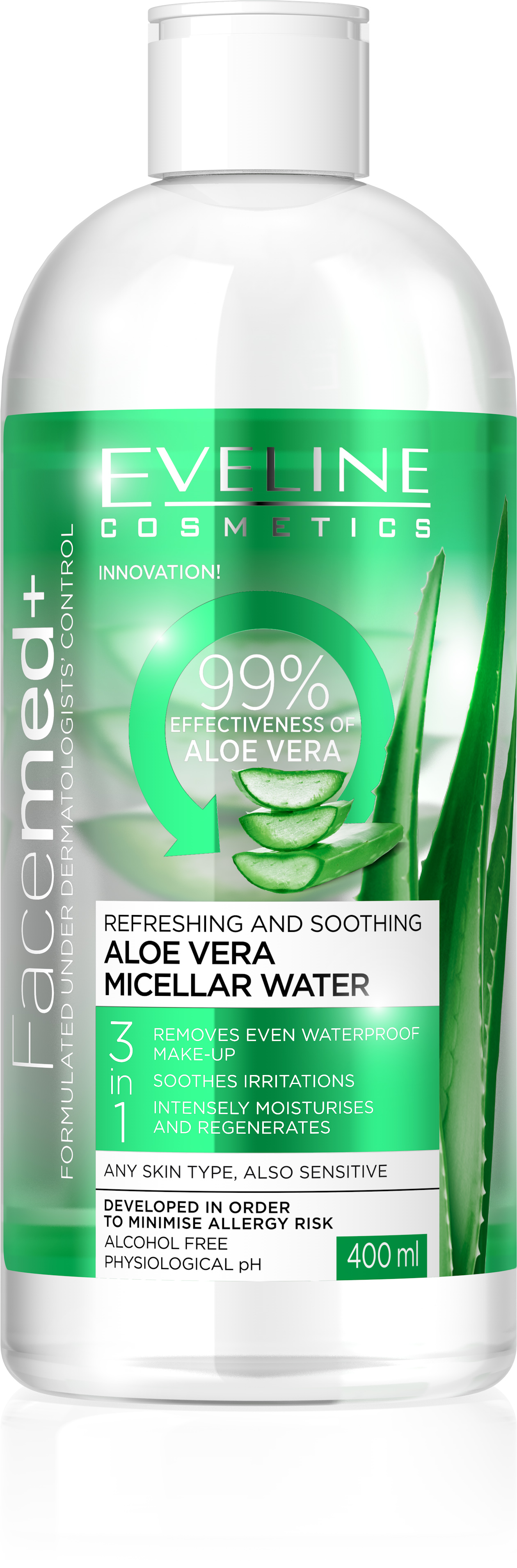 EVELINE Facemed+ osviežujúca a upokojujúca micelárna voda s aloe vera 3v1