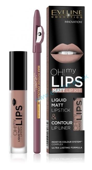 EVELINE OH! my LIPS MATT LIP set: matný tekutý rúž na pery + kontúrka 08
