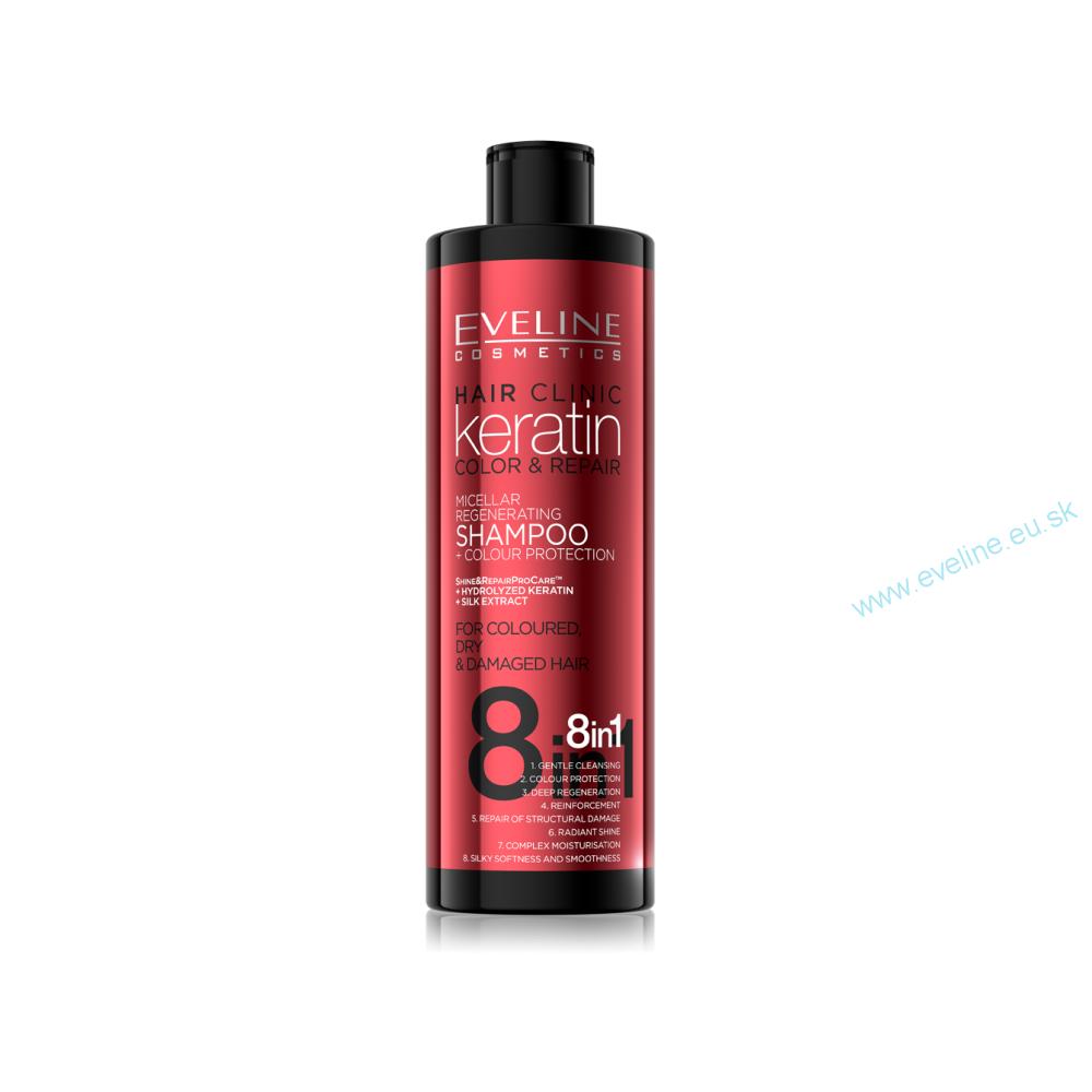 EVELINE Hair Clinic keratin COLOR & REPAIR 8v1 regeneračný šampón chrániaci farbu vlasov