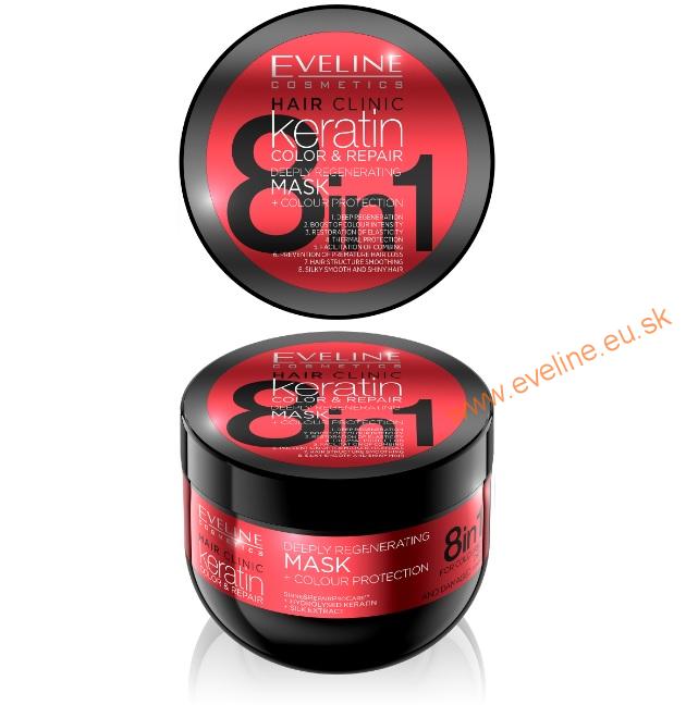 EVELINE Hair Clinic keratin COLOR & REPAIR 8v1 hĺbkovo regeneračná maska na vlasy chrániaca farbu vlasov