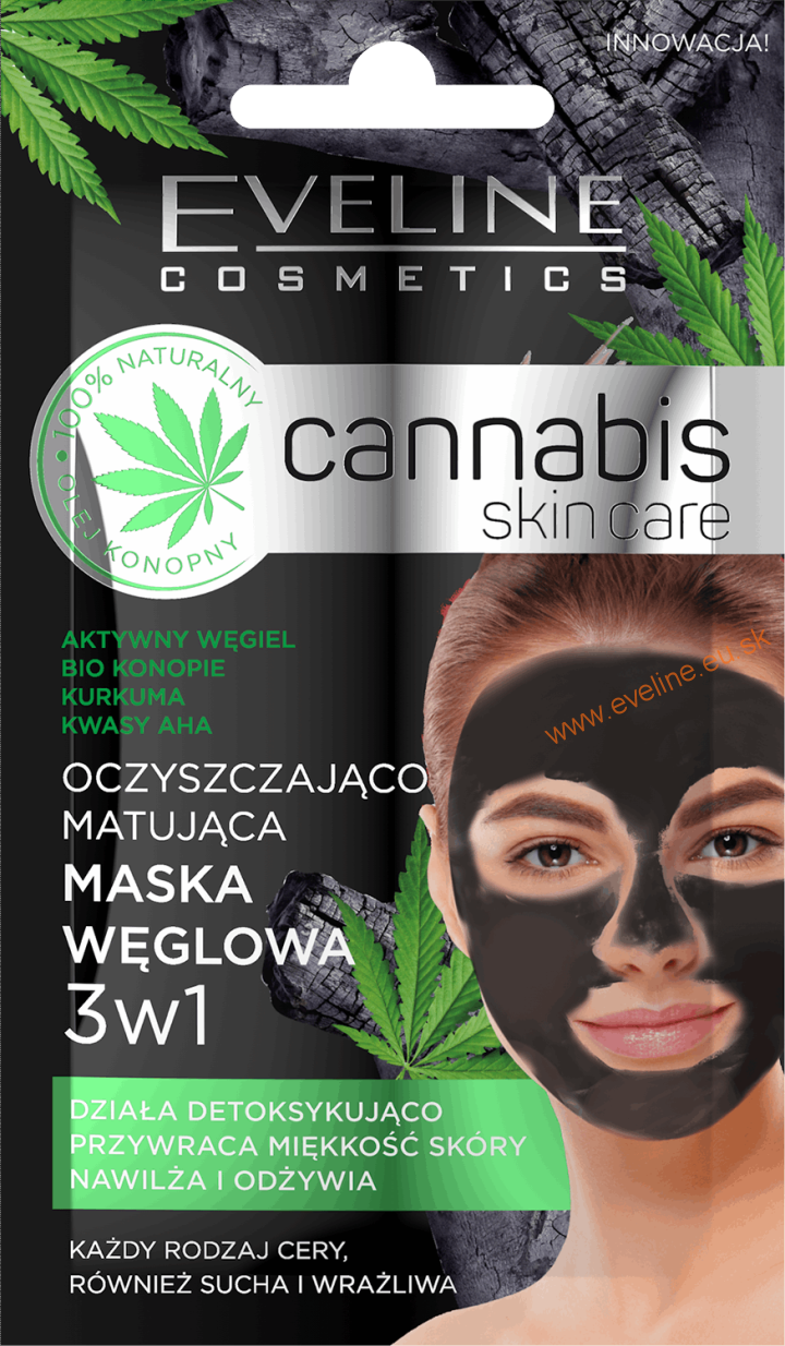 EVELINE cannabis skin care čistiaca zmatňujúca maska s aktívnym uhlím a konope