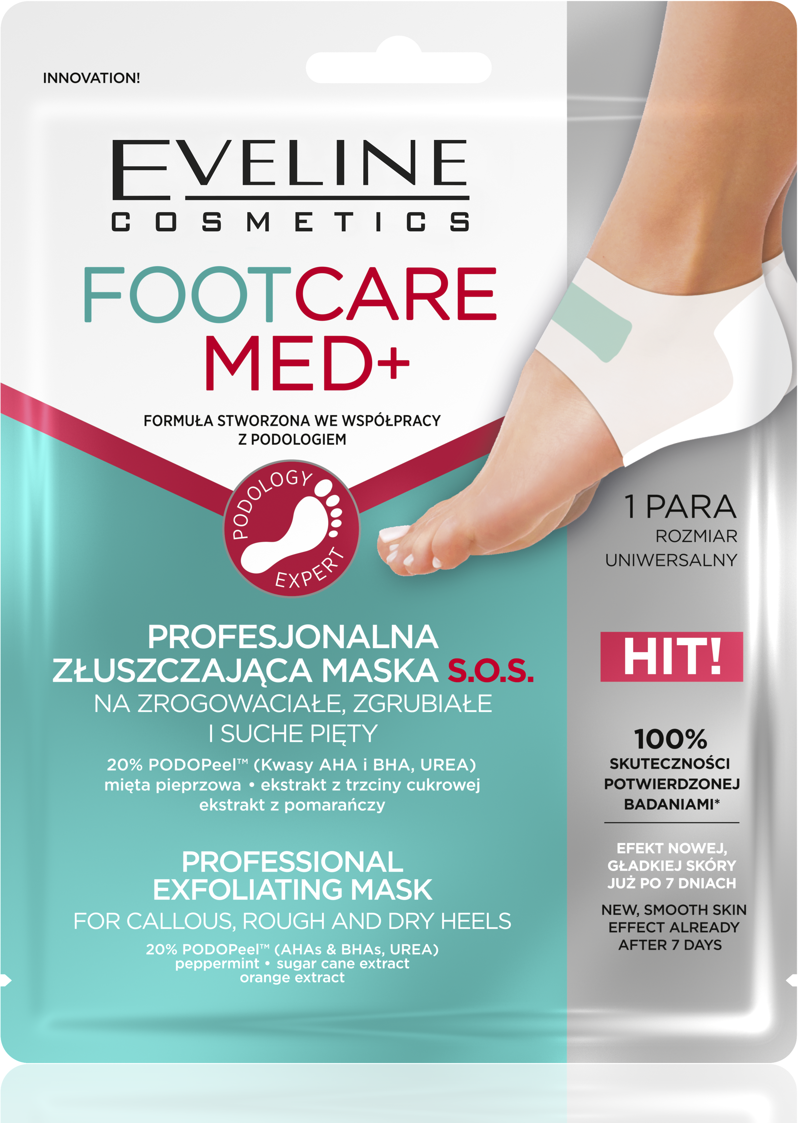 EVELINE FOOT Care MED+ profesionálna exfoliačná maska na zrohovatené, zhrubnuté a suché päty