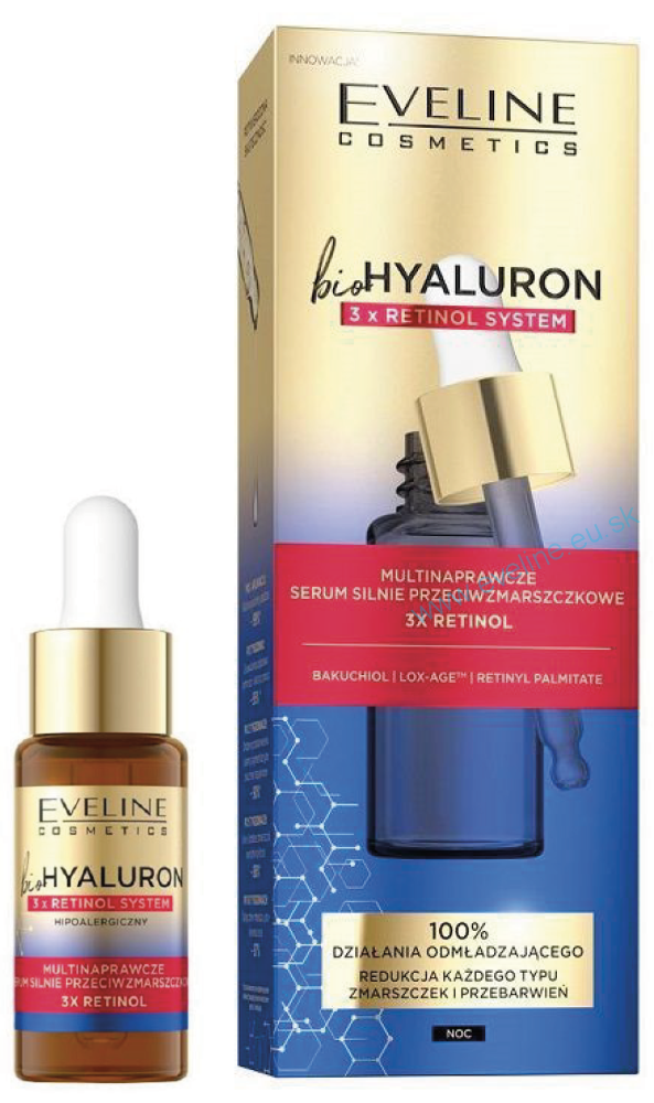 EVELINE bio HYALURON 3X RETINOL System multiobnovujúce intenzívne protivráskové sérum
