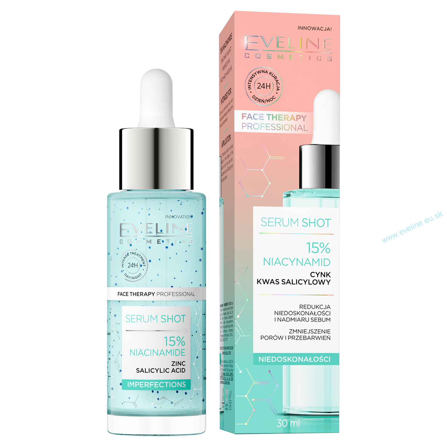 EVELINE SERUM SHOT sérum proti nedokonalostiam s 10% niacínamidom na tvár, krk a dekolt