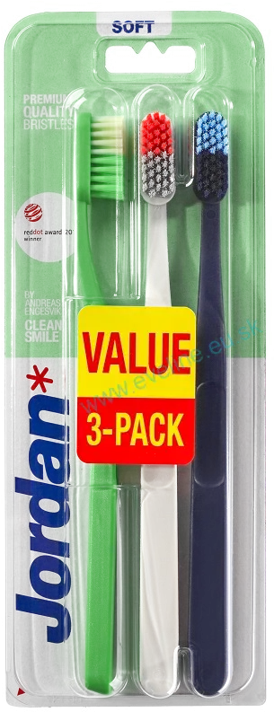 Zubná kefka Jordan Clean Smile - jemná, 1 balenie - 3 ks - mix farieb
