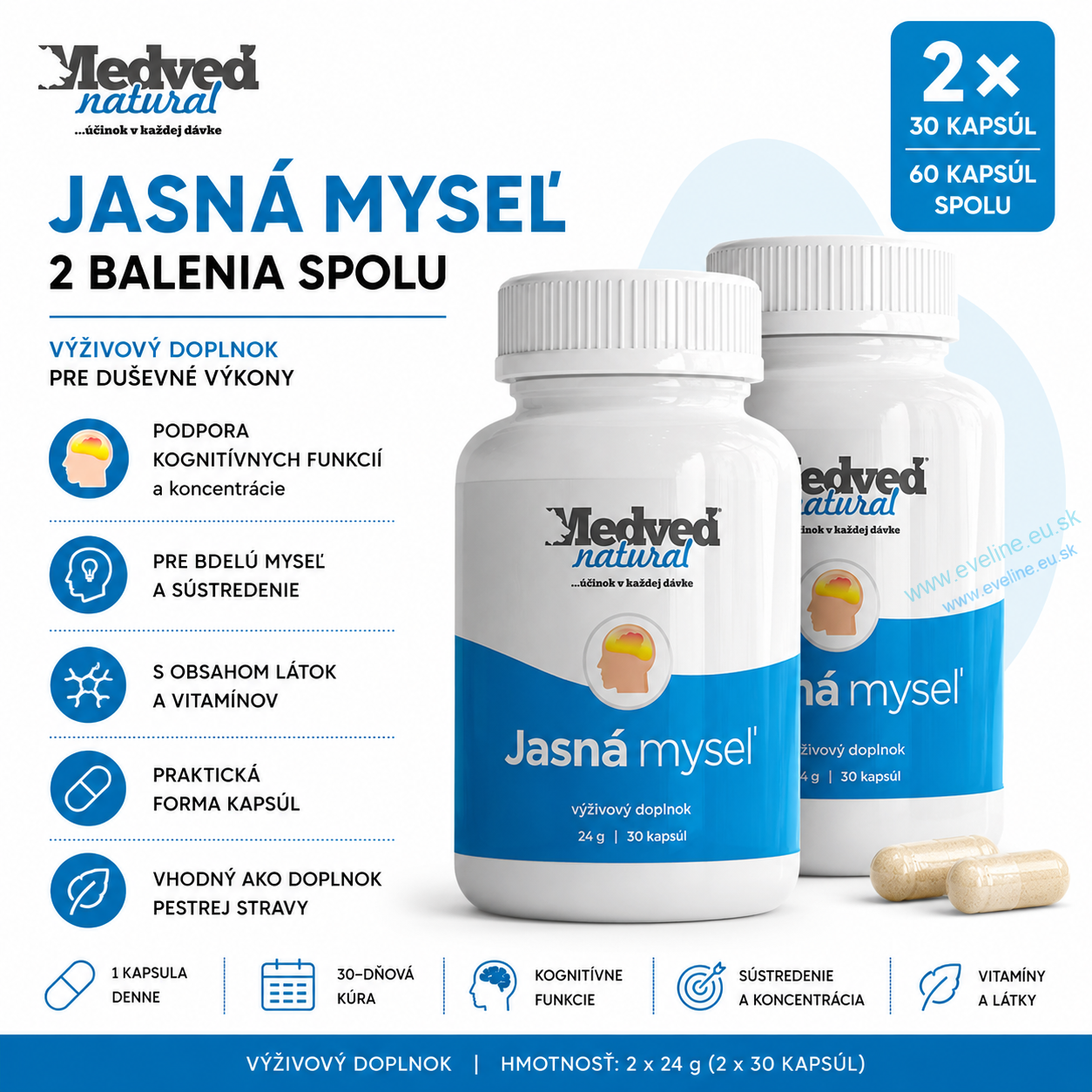 Medveď natural 2x Jasná myseľ po 30 kapsúl (60 kapsúl spolu)