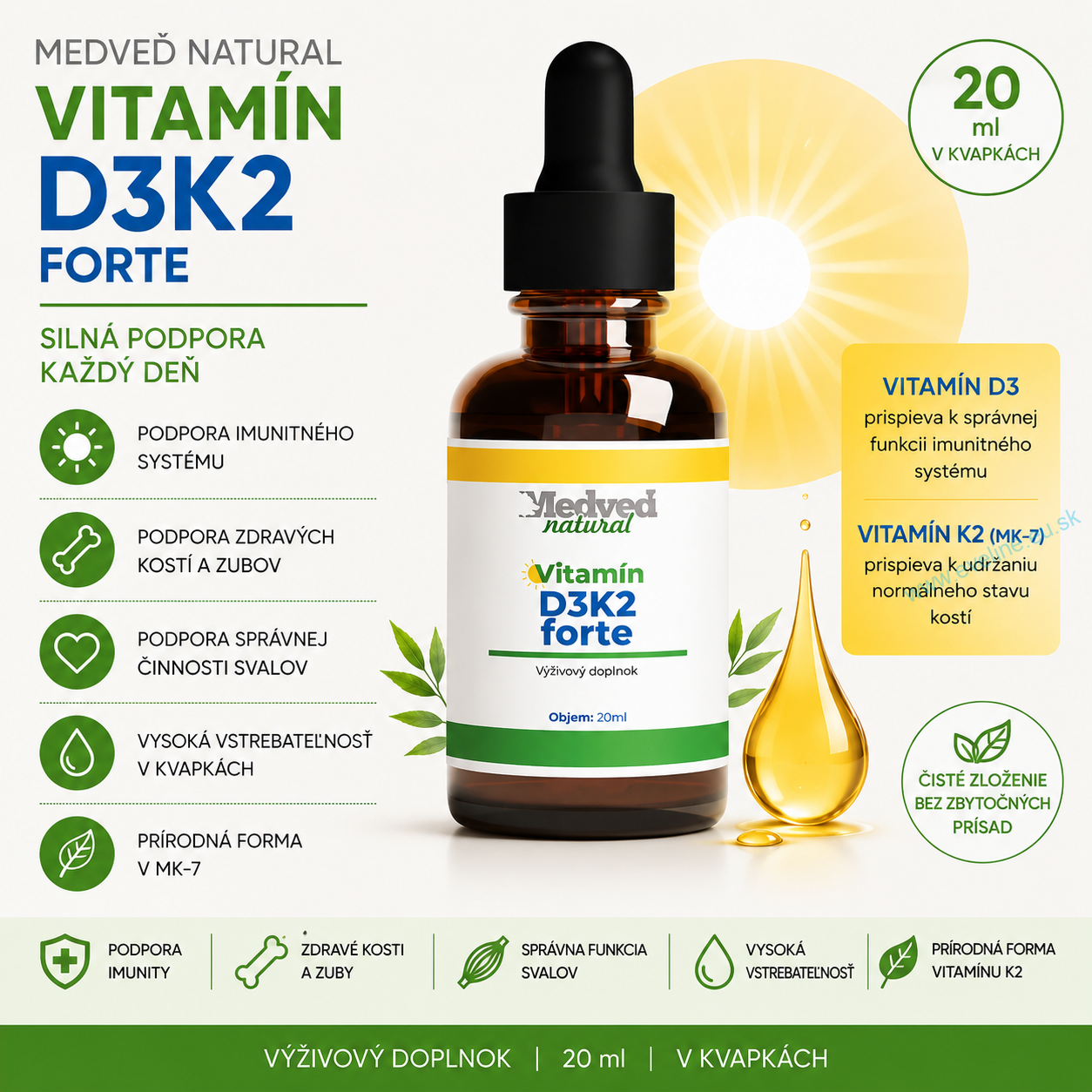 Medveď natural Vitamín D3K2 forte 20 ml
