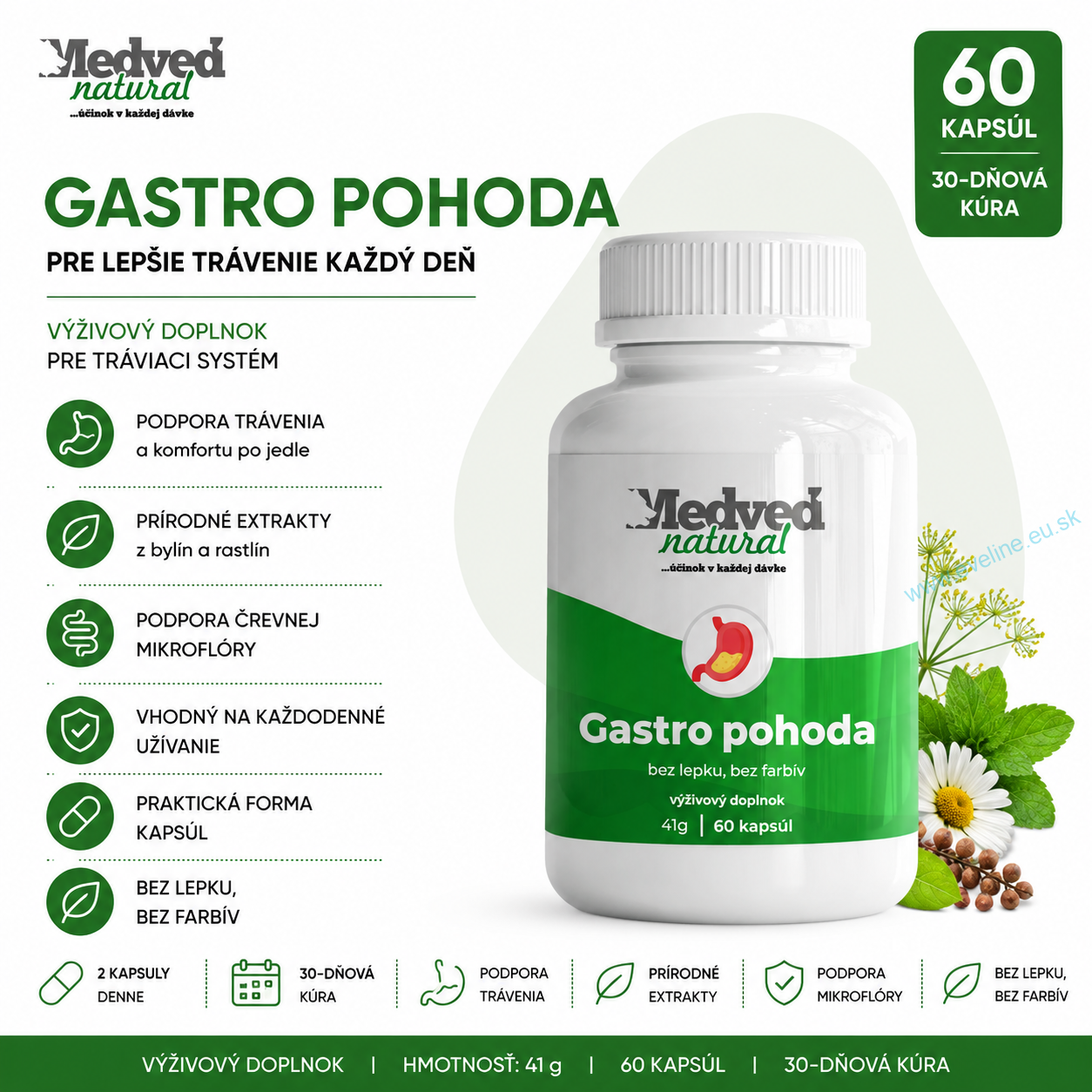 Medveď natural Gastro pohoda 60 kapsúl