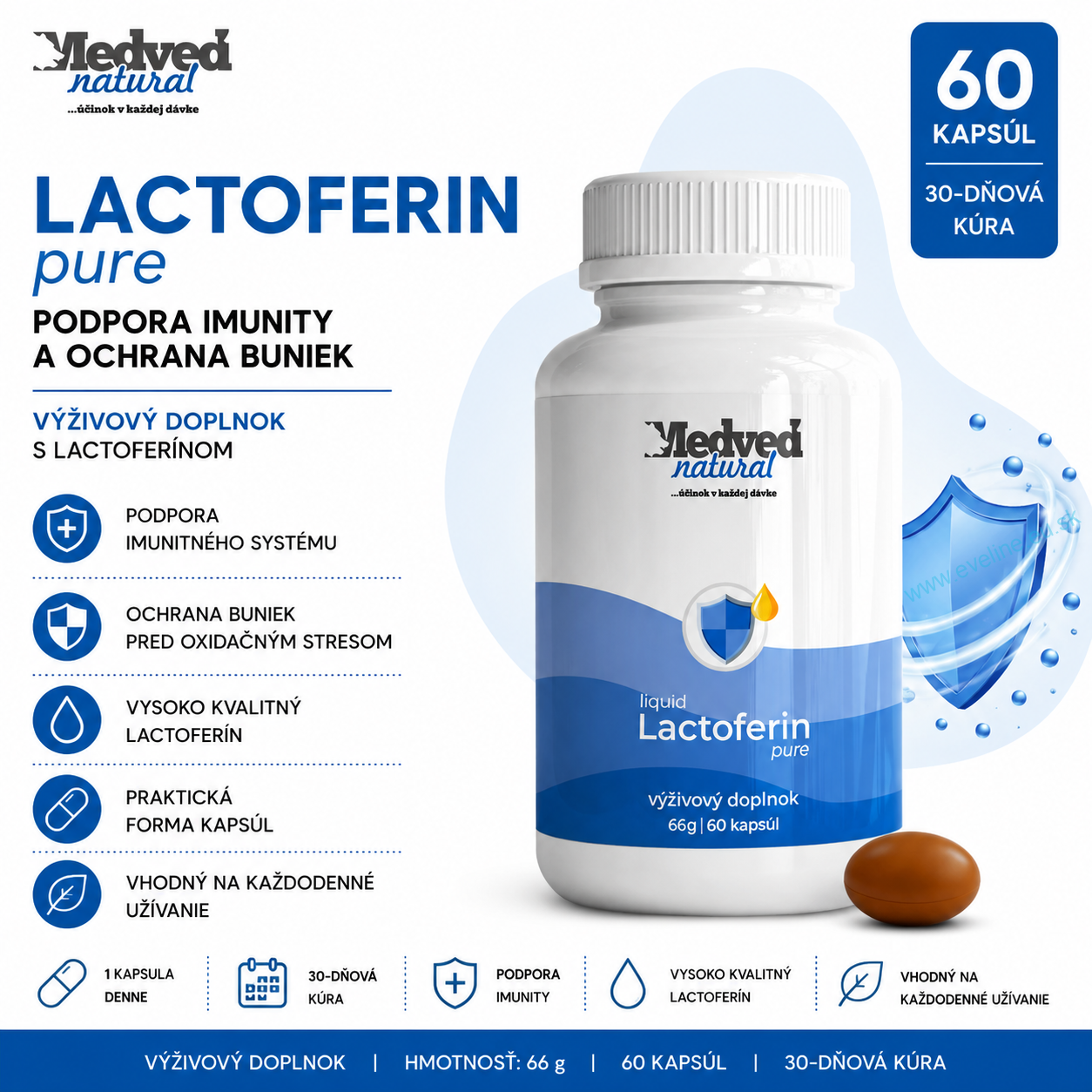 Medveď natural Lactoferin pure liquid 60 kapsúl