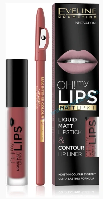 Oh! My Lips - Matný tekutý rúž + kontúrovacia ceruza na pery so strúhadlom 15