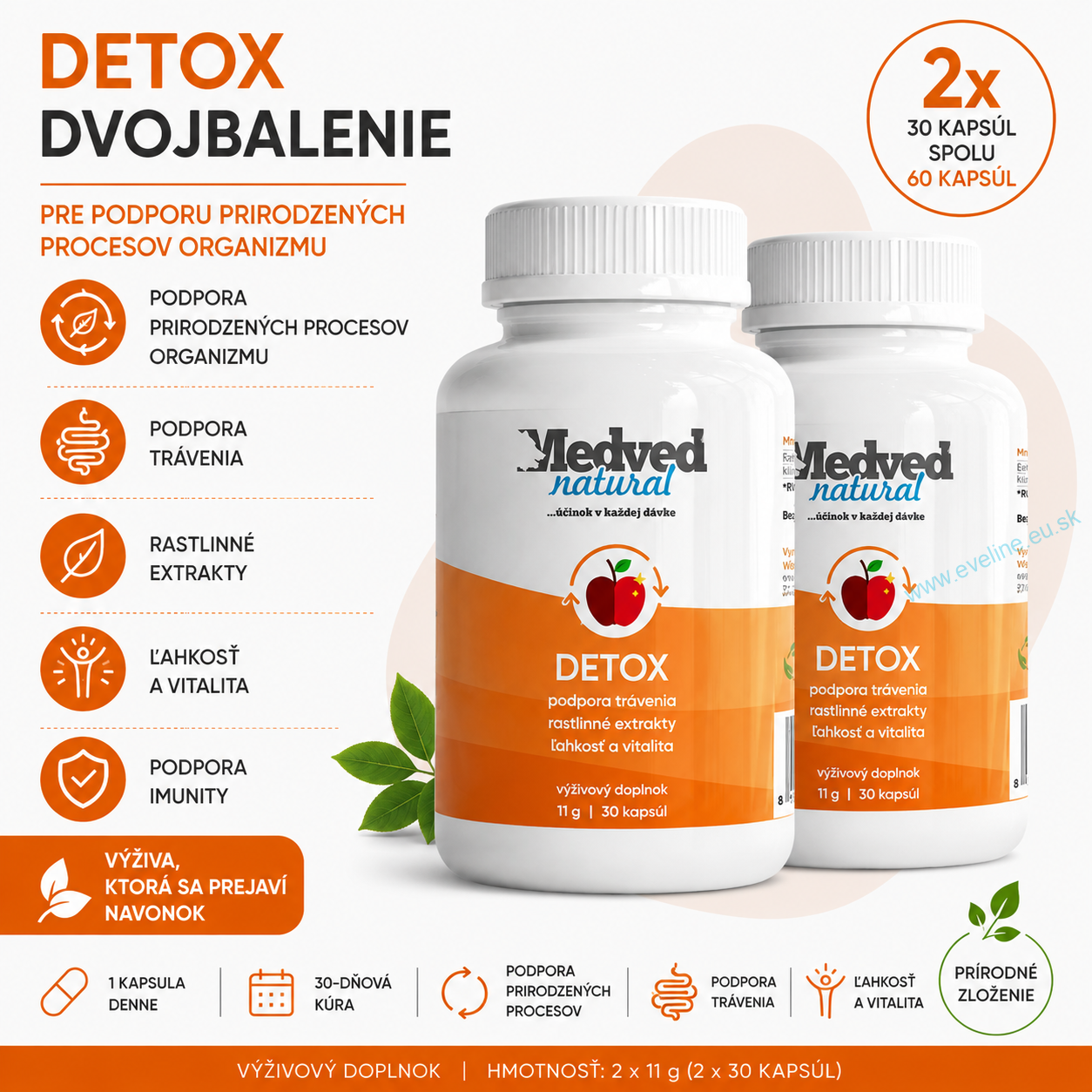 2x Medveď natural DETOX 30 kapsúl