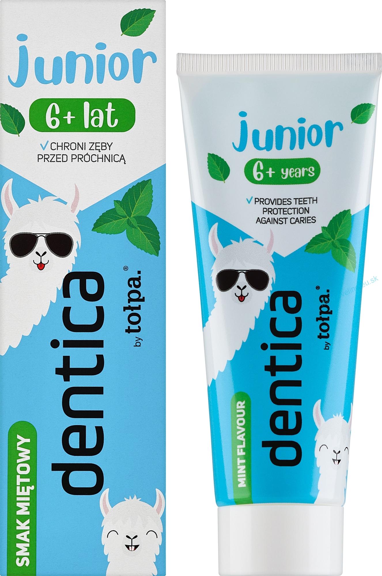Detská zubná pasta proti zubnému kazu 6+ – Tołpa Dentica Junior, mätová, 50 ml