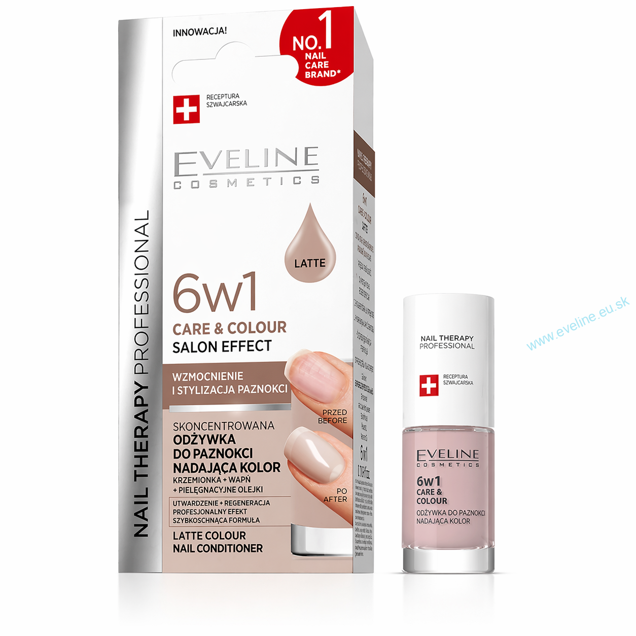 Eveline Nail Therapy Professional Care&Colour 6v1 – spevňujúca výživná kúra na nechty s farbou Latte, 5 ml