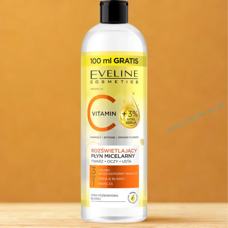 EVELINE rozjasňujúca micelárna voda s vitamínom C 3v1 500 ml