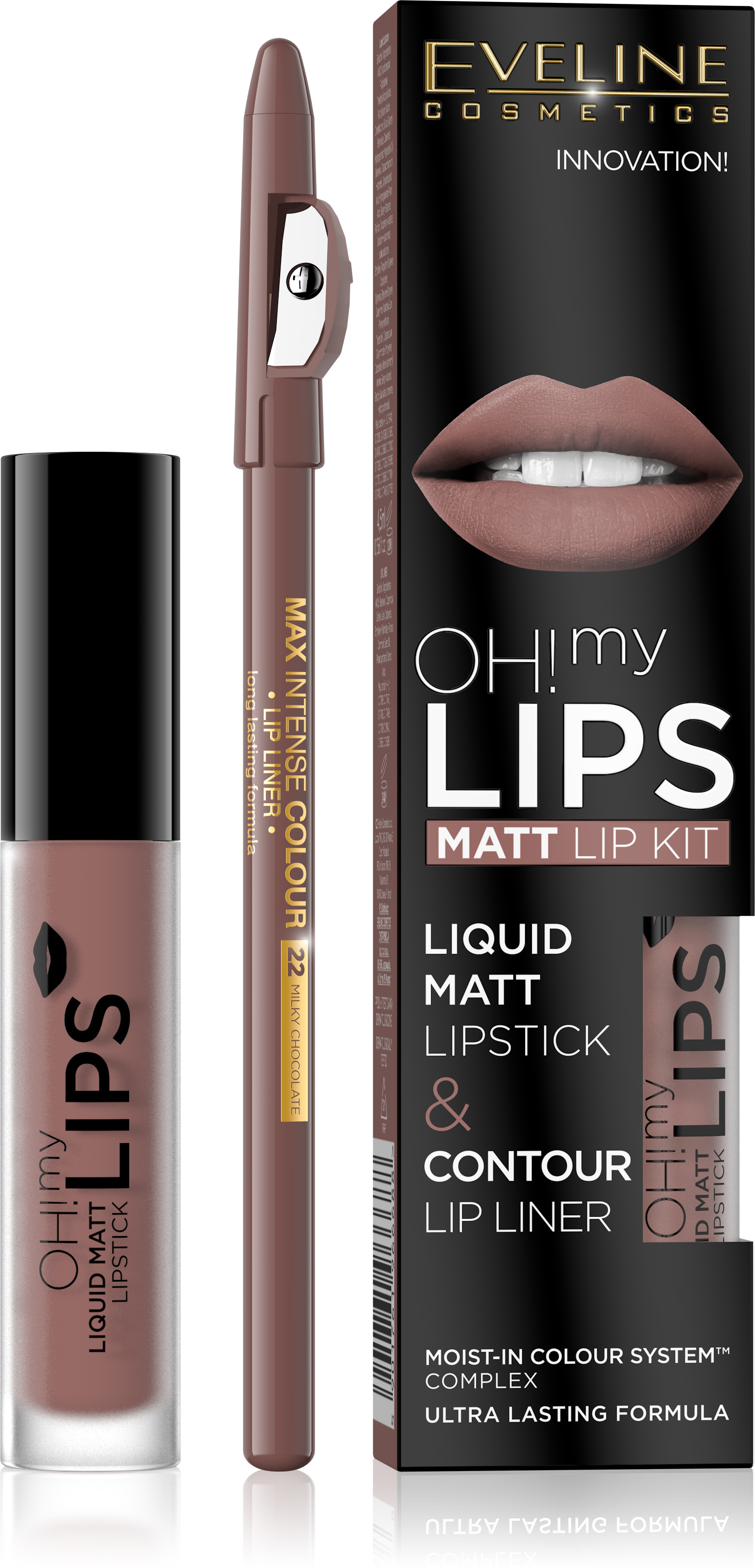 EVELINE OH! my LIPS MATT LIP set: matný tekutý rúž na pery + kontúrka 02