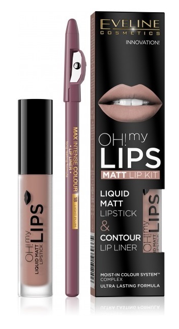 EVELINE OH! my LIPS MATT LIP set: matný tekutý rúž na pery + kontúrka 08