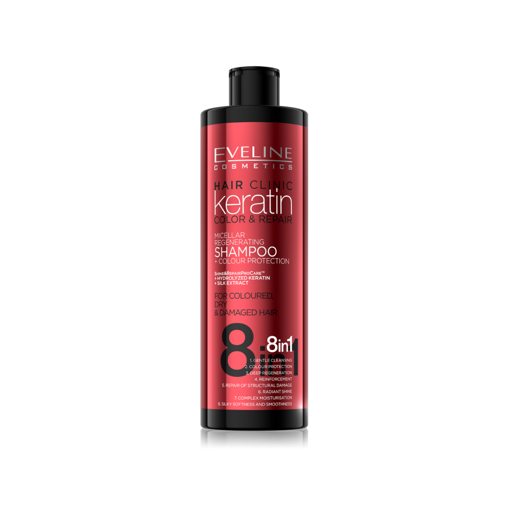 EVELINE Hair Clinic keratin COLOR & REPAIR 8v1 regeneračný šampón chrániaci farbu vlasov