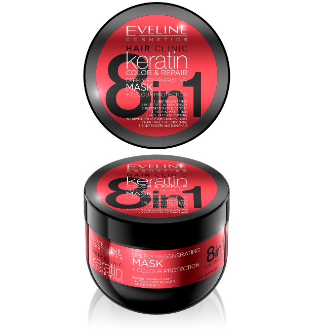 EVELINE Hair Clinic keratin COLOR & REPAIR 8v1 hĺbkovo regeneračná maska na vlasy chrániaca farbu vlasov
