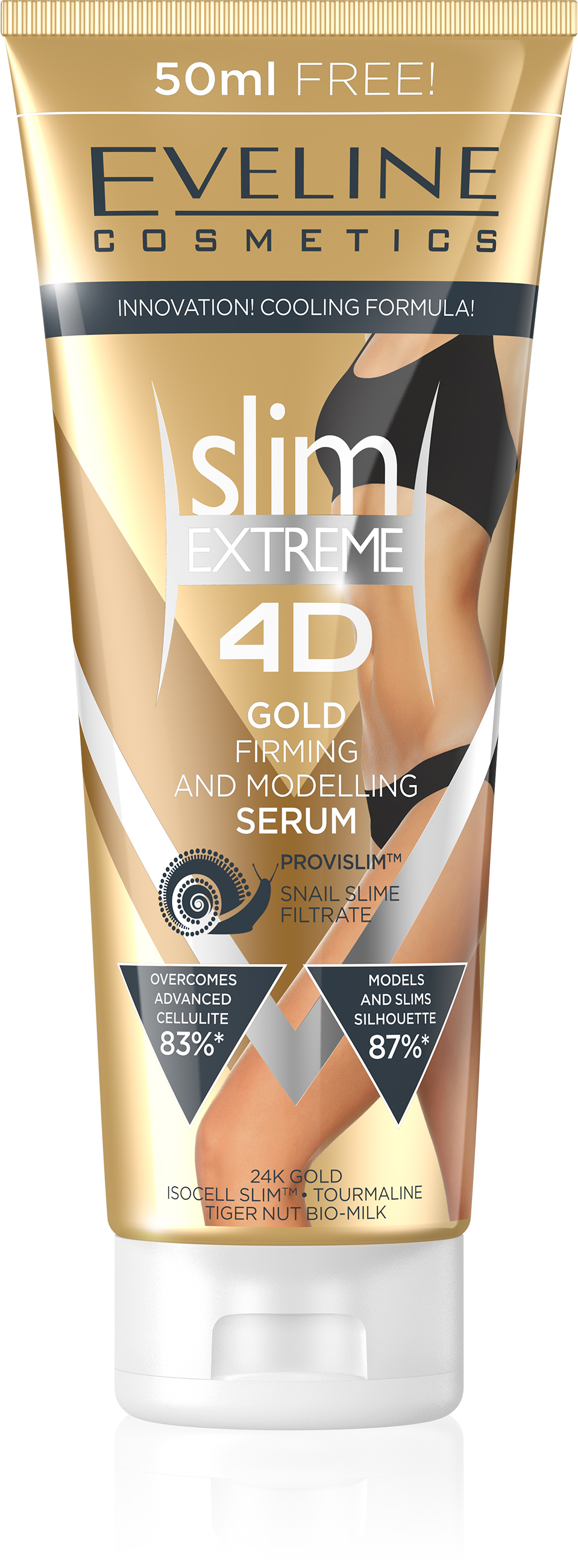 EVELINE slim EXTREME 4D spevňujúce a zoštíhľujúce sérum so ZLATOM a filtrovaným slizom slimáka