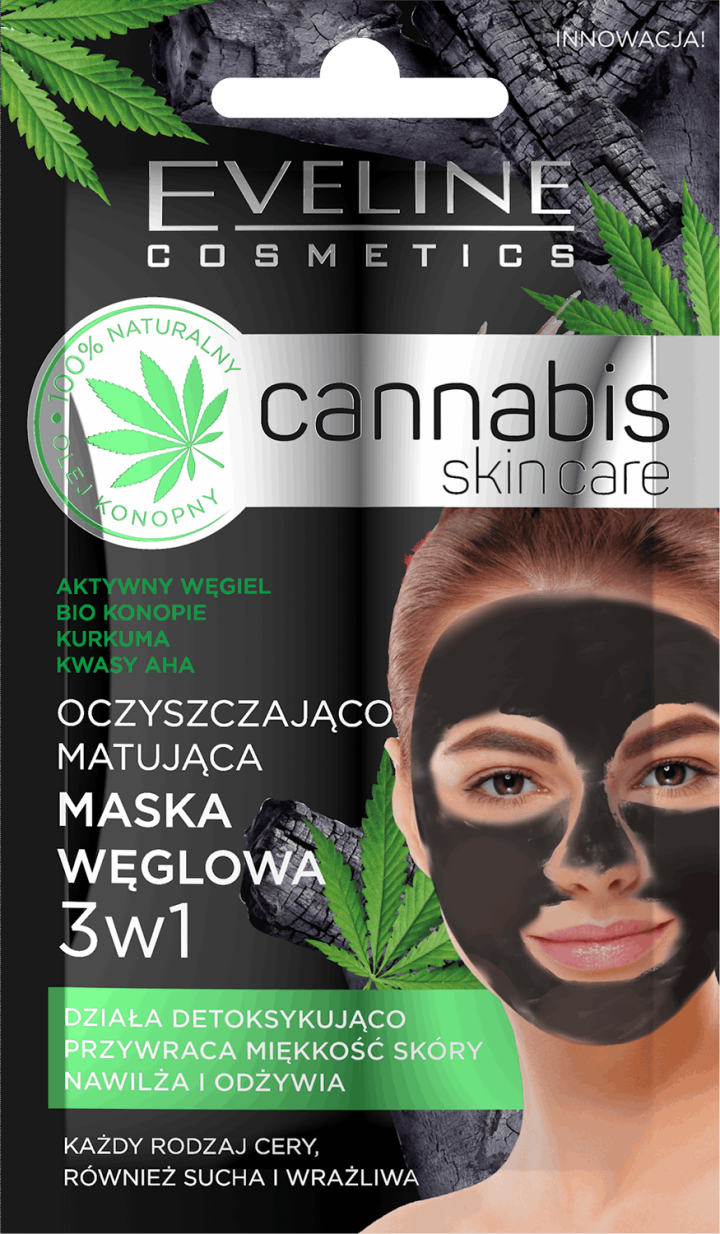 EVELINE cannabis skin care čistiaca zmatňujúca maska s aktívnym uhlím a konope