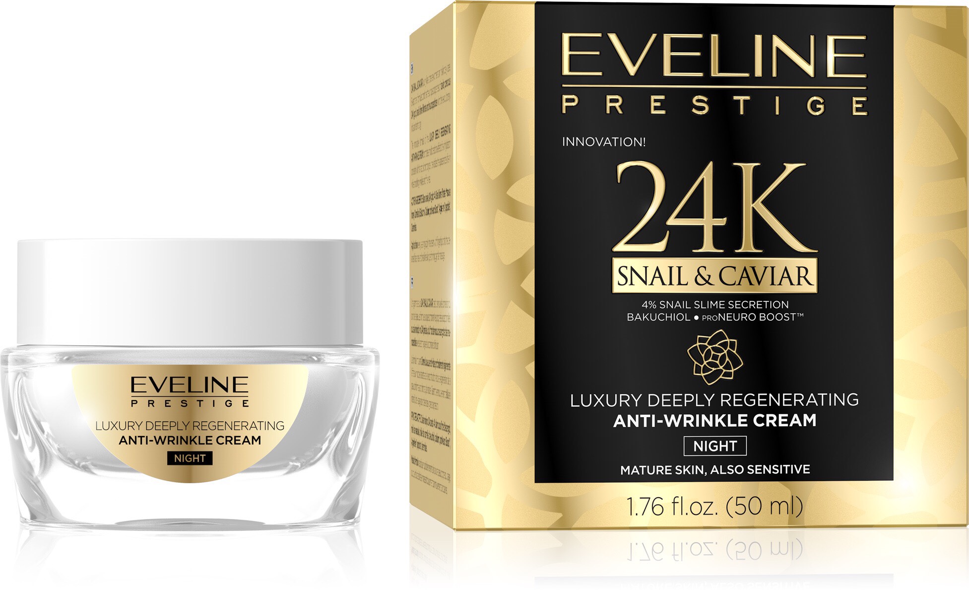 EVELINE 24K SNAIL & CAVIAR luxusný hĺbkovo regeneračný krém proti vráskam