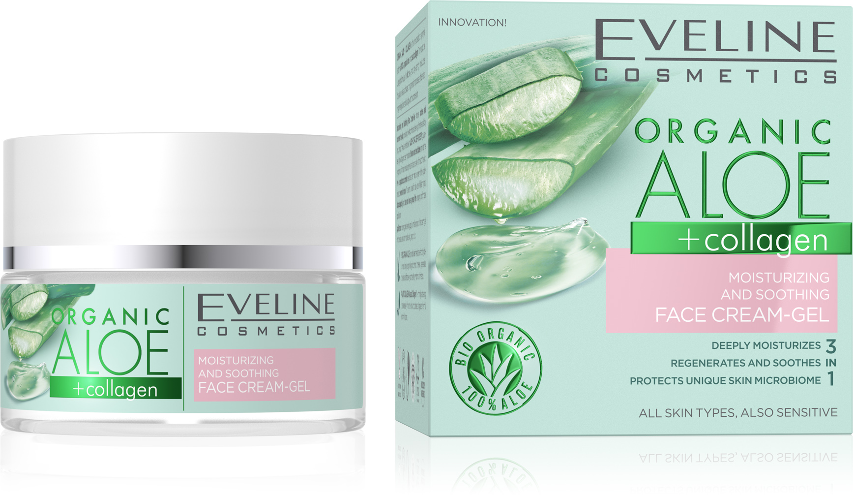 EVELINE Organic ALOE + COLLAGEN hydratačný a upokojujúci pleťový krém - gél