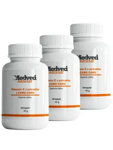 Medveď natural 3x Vitamín C z extraktu z CAMU CAMU po 60 kapsúl (180 kapsúl spolu)