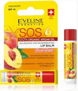 SOS - Výživný a regeneračný balzam na pery s SPF 15 - PEACH SORBET